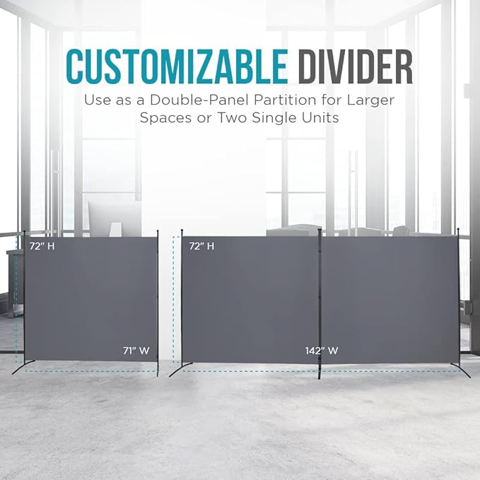 SteelAid Room Divider (Double Panel) – Folding Partition Privacy Screen for Office, Classroom, Dorm Room, Kids Room, Studio, Conference - 142" x 72" - Easy to Assemble, Freestanding & Foldable