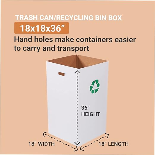 Box USA 50 Gallon 18" L x 18" W x 36" H 10-Pack Cardboard Trash Cans and Recycling Bins, Reusable or Disposable Pop Up Garbage Boxes for Parties, Outdoor Events, Heavy Duty, Recycle