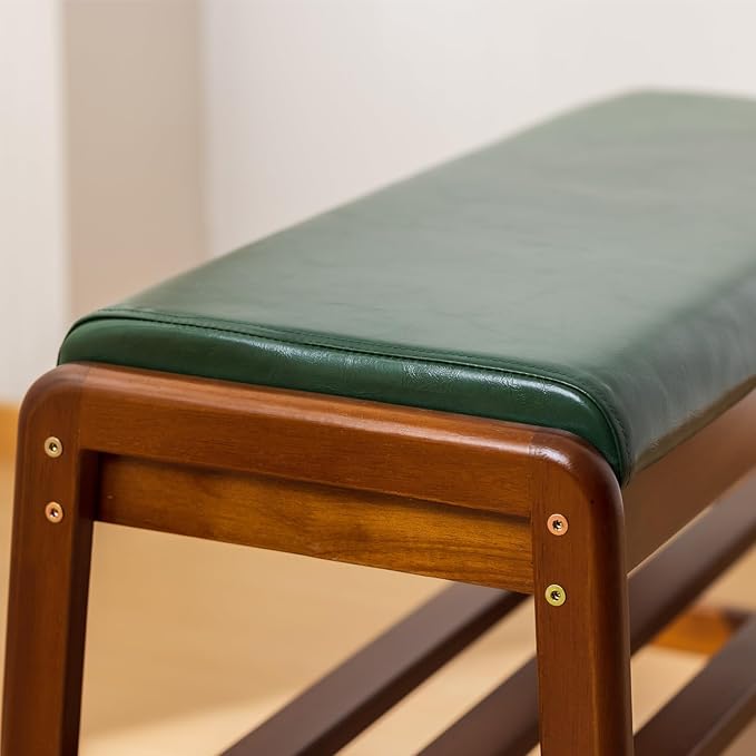 Solid Wood Shoe Bench, 2-Tier Entryway Bench with Cushion and Flip-Open Storage Box, Mid-Century Modern Shoe Bench Rack for Hallway, Mudroom(Green, 39.4'')