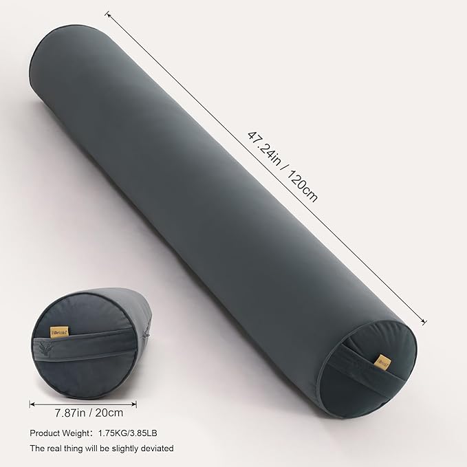 Bolster Pillow for Bed – Long Round Body Pillow for Adults, Cuddle Pillow for Sleeping, Full-Length Support,47.24 x 7.87 Inches,Charcoal Gray