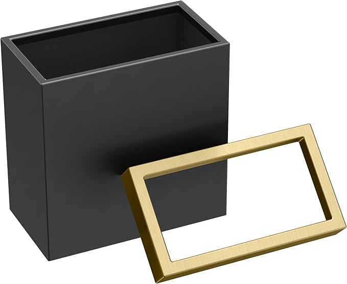 Gatco Modern Rectangle Wastebasket, Matte Black Brushed Brass Combo - Stainless Steel Trash Can with Removable Lid, Leakproof, 3 Gallon Capacity for Bathroom, Bedroom, Kitchen, or Office