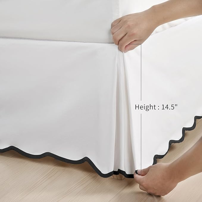HIG Off-White Chic Twin XL Bed Skirt - Easy Fit Scallop Edge Pleated Bedskirts, 14 Inch Drop Anti-Slip Dust Ruffle, Thick Fabric for Enhanced Privacy, Pre-Washed for Long-Lasting Use(N60022)
