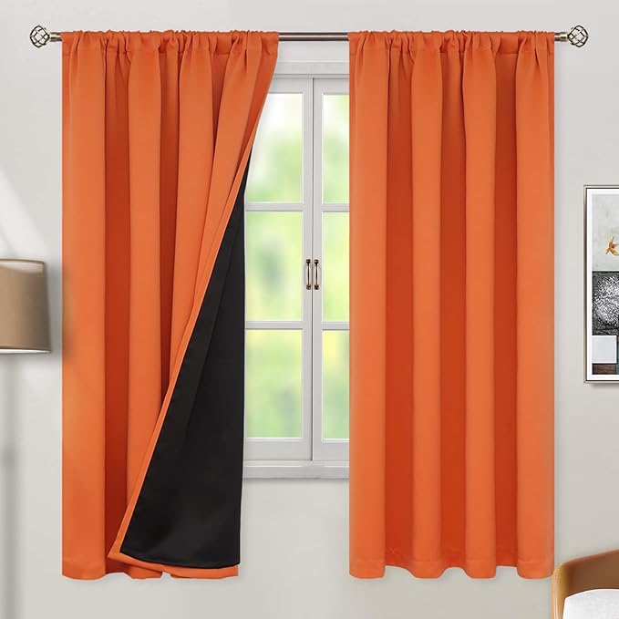 BGment Burnt Orange 100% Blackout Curtains for Bedroom, Fall Full Room Darkening Noise Reducing Living Room Curtains 72 Inch Length, Thermal Insulated Rod Pocket Window Drapes 2 Panels, 52 Inch Wide