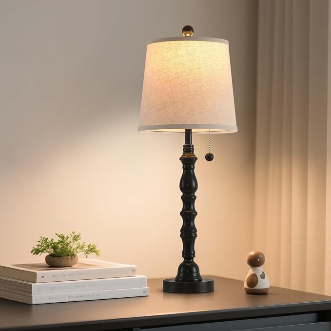 Terpsichore Lamps for Living Room Modern Farmhouse Table Lamp Bedside Reading Lamps Night Stands Bedroom Night Lamp,with Fabric Lamp Shade (Black (Single Pack), High 26.25 in)
