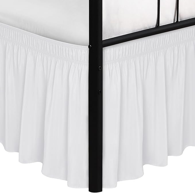 Biscaynebay Wrap Around Bed Skirts with Split Corners for Full Beds 18" Drop, White Adjustable Elastic Dust Ruffles Easy Fit Wrinkle Resistant Silky Luxurious Fabric Machine Washable