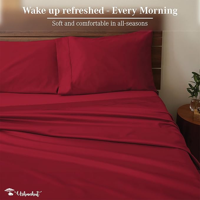 URBANHUT 800 Thread Count 100% Cotton Full Size Sheets, Luxury 4 Piece Full Bedsheets, Hotel Sheets Sateen Finish - Better Than Egyptian, 16" Elasticized Deep Pocket - Burgundy