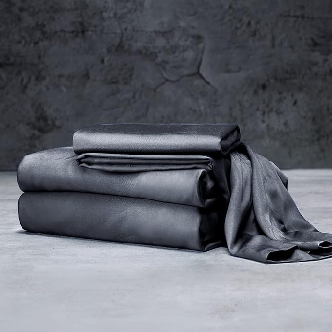 LUXOME Luxury Sheet Set | 100% Rayon (Viscose) from Bamboo | Twin XL - Charcoal | Deep Pockets | 3-Piece Set (Fitted, Flat, Pillowcase)