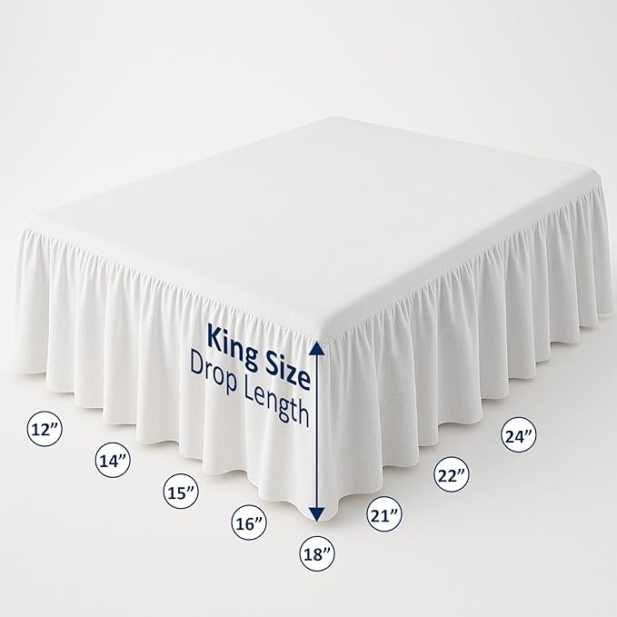 Cottingon Bed Skirt King 21" Drop with Split Corners, 100% Microfiber Soft and Stylish, Dust Ruffle with Platform, White