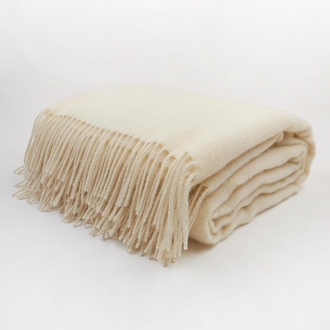 | Wool Blanket/Throw | 100% New Zealand Wool | Perfect for Home and Outdoors | Virgin Wool Throw with Fringes 55"x79"(140 x 200 cm)
