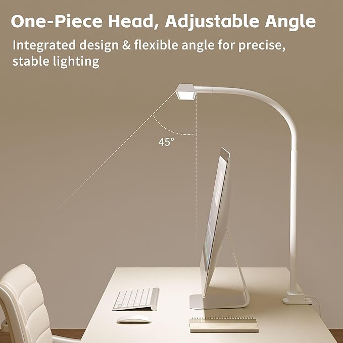 Desk Lamp with Clamp, LED Eye-Caring Clip on Desk Lights for Home Office, Tall Touch Control Dimmable Computer Light with Color Changing, 24W Brightest Architect Desktop Lamp for Screen, White