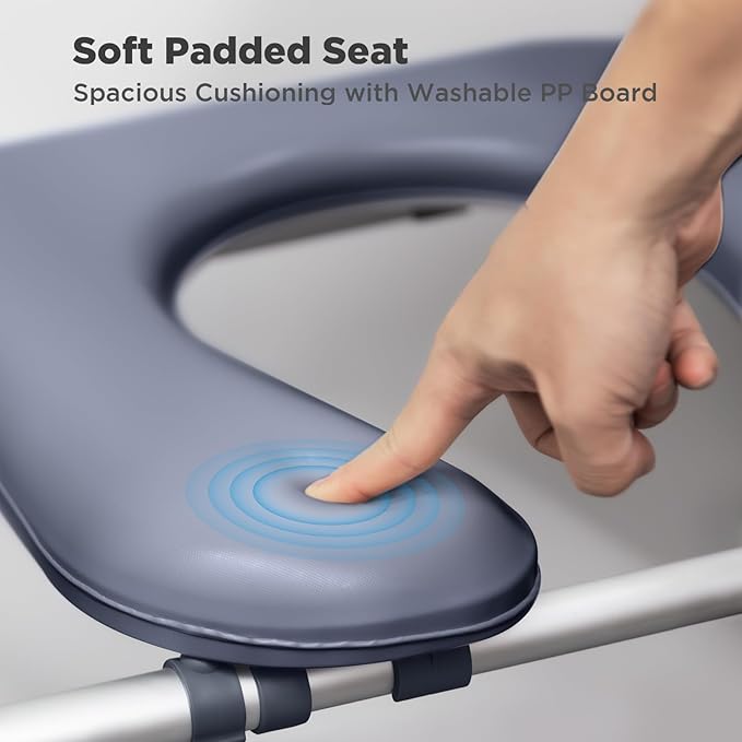 Bedside Commode for Seniors, FSA/HSA Eligible Bedside Toilet with Adjustable Width and Height, 400 LBS Weight Capacity, 16.5 Inch Extra Large Soft Seat Plate