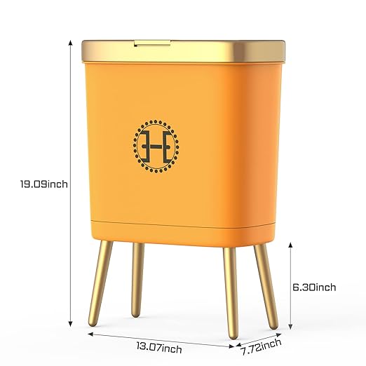 Procade Bedroom Trash Can with Lid,Slim Bathroom Trash Cans with Lids, Dog Proof Trash Bin with Press Top Lid,Modern Gold Trash Can Plastic Waste Basket for Living Room, Office,Kitchen, 4 Gal-Orange