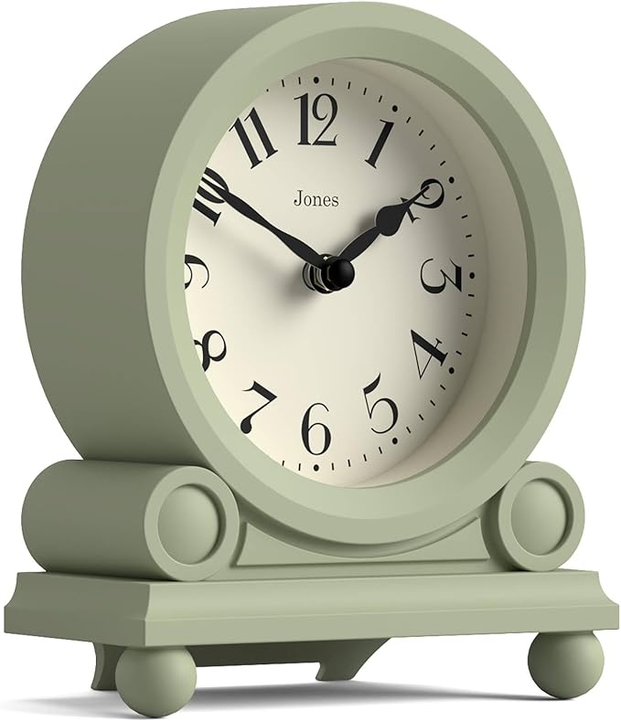 JONES CLOCKS® Maida Vale Mantel Clock | Small Traditional Desk Clock | Sage Green | Pretty & Charming Ideal for Mantelpiece, Bookshelf or Bedside