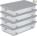 Sterilite 4 Pack Wheeled Under Bed Storage Container, 56 Qt Plastic Bin with Latching Lid for Organization - Clothes & Shoes Organizer, Silver Tint