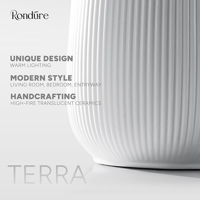 RONDURE 9.5" Modern Ceramic Table Lamp, Fully Dimmable Modern Bedside Lamps for Bedroom, Living Room and Nightstand, White Translucent Ceramic Shade, Warm Ambient Lighting, Corded, Bulb Included