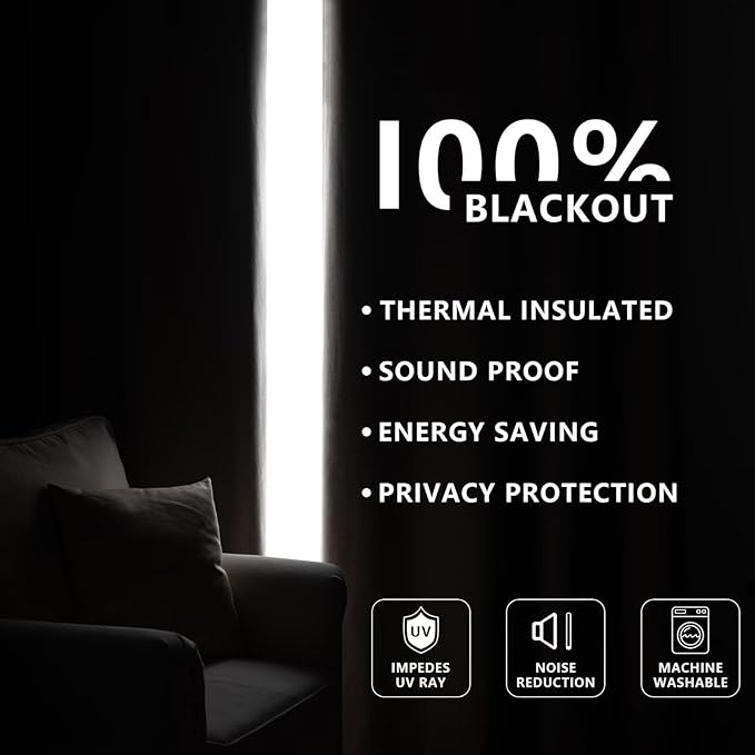 100% Blackout Curtains 84 Inch Length 2 Panels Set, Black Out Curtains for Living Room, Light Grey Thermal Insulated Grommet Drapes Bedroom Luxury Decor Privacy(37W × 84L inch, Light Grey)
