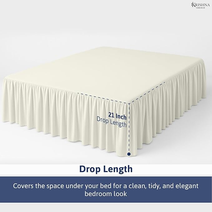 KRISHNA Ruffled Bed Skirt with Split Corners Twin, 100% Microfiber Hotel Quality, 21 Inch Drop Dust Ruffle Gathered Bedskirt with Platform, 39" x 75", Ivory