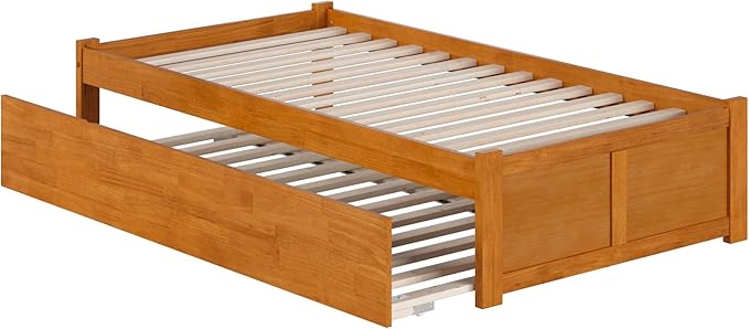 AFI Concord Twin Solid Wood Platform Bed with Footboard & Twin Trundle in Light Toffee