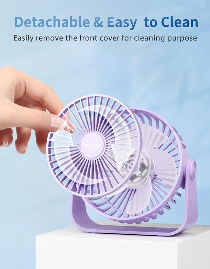 TriPole USB Desk Fan Portable Mini Fan Powerful 3 Speeds Wind Personal Desktop Fan with 360° Head Rotation for Home Office Car Indoor Outdoor Purple, No Battery, 4.5 Inches