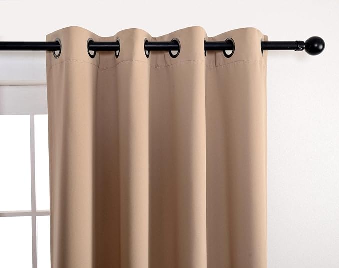MIUCO Room Darkening Soild Grommet Blackout Curtains for Kids Bedroom Window Curtains Set of 2 52x84 Inch Taupe, Bonus 2 Tie Backs Included