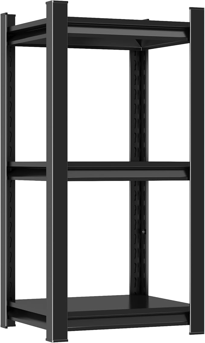 Storage Shelves, Garage Metal Shelving Unit, Adjustable, Double-Layer Column with Reinforced Ribs, Heavy-Duty, Capable of Bearing 600-3600 lbs (Black, 32 * 32 * 12, 3-Tier)