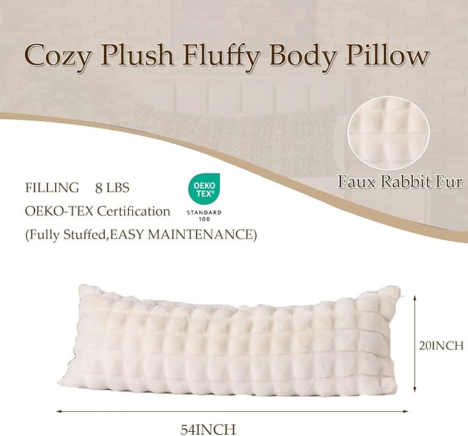 Cozy Plush Fluffy Body Pillow,Full Body Pillows for Adults Kids Girls Teens,20X54 Inches Big Hug Double Pillow,Bed and Sofa Pillow for Side Sleeper & Pregnancy,Pregnancy Pillow-Beige Chocolate