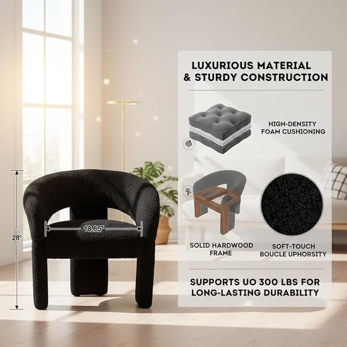 LukeAlon Modern Sherpa Accent Chair Barrel Back Armchair, Upholstered Lounge Chair for Living Room, Bedroom, Office, Waiting Rooms, Black