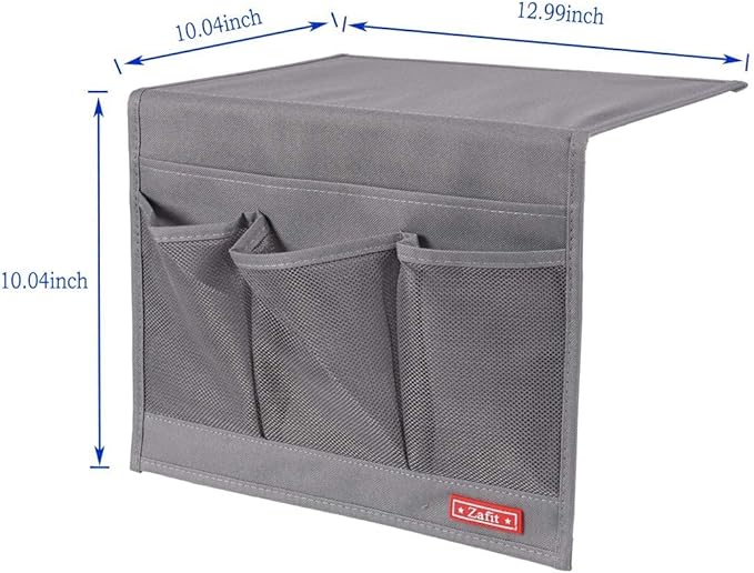 Bedside Storage Organizer, Table Cabinet Bedside Organizer Caddy for Remotes Phone Glasses (Classic 4 Pockets-Grey)