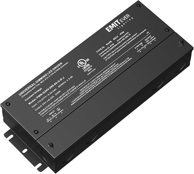 EMITEVER Dimmable Led Driver, 200W AC 110V-277V to DC 24V Transformer, 5-in-1 Dimming: ELV/MLV/TRIAC / 0-10V / 1-10V / 10V PWM/Potentiometer, Waterproof IP67 and UL Listed