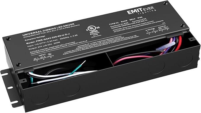 EMITEVER Dimmable Led Driver, 200W AC 110V-277V to DC 24V Transformer, 5-in-1 Dimming: ELV/MLV/TRIAC / 0-10V / 1-10V / 10V PWM/Potentiometer, Waterproof IP67 and UL Listed