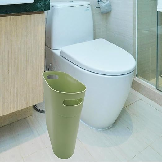 ROYFACC Small Trash Can Plastic Bathroom Wastebasket 3.2 Gallon Slim Garbage Container Bin with Handle for Home Kitchen Bathroom Bedroom Office, 2 Pack (Green)