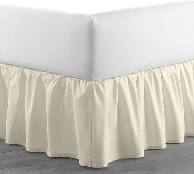 Ivory Solid Ruffled Bed Skirt Full-30 Inch Drop Split Corner, Microfiber Bedskirt with Platform Three Sided Coverage