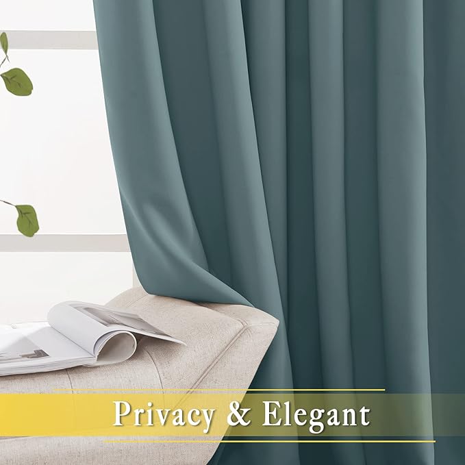 NICETOWN Blackout Curtain for Sliding Door, Patio Door Curtains, Grommet Thermal Insulated Room Divider Curtain Drape for Living Room/Bedroom (Greyish Blue, W80 x L84, 1 Panel)