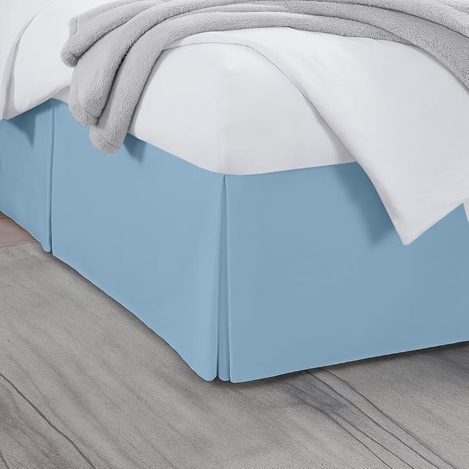 Full Bed Skirt, Luxury 12 Inch Drop Light Blue Pleated Bed Skirt, Double Brushed Microfiber, Box Pleat Design, Wrinkle & Fade Resistant, Easy Fit Tailored Bedskirt for Full Size Beds