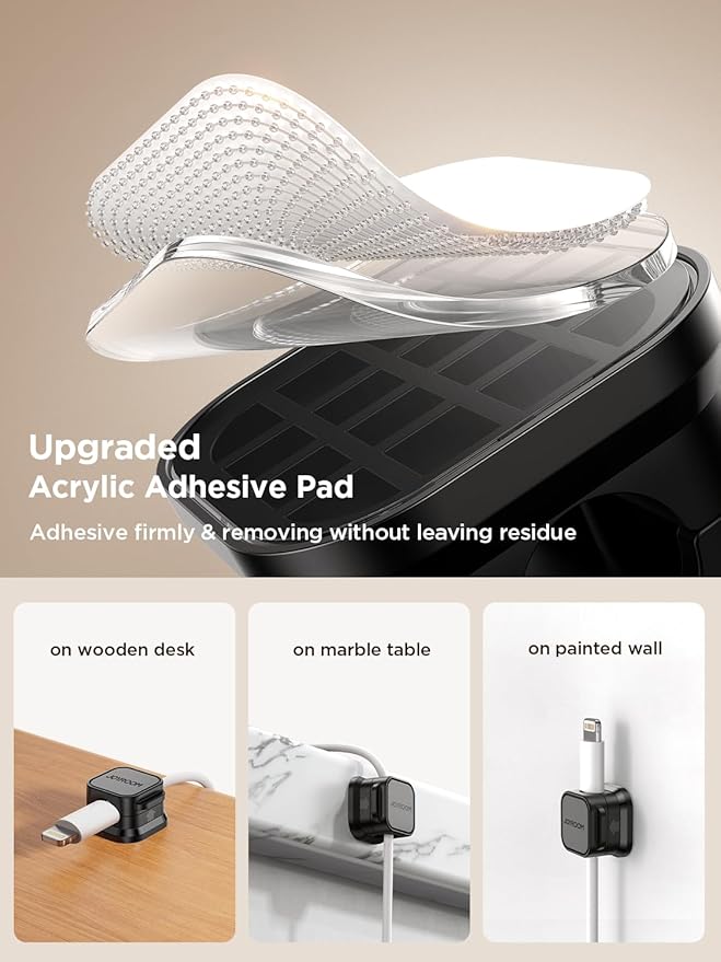 9 Pack Magnetic Cable Clips [Cable Smooth Adjustable] Cord Holder, Under Desk Cable Management, JOYROOM Adhesive Wire Holder Keeper Organizer for Home Office Desk Phone Car Wall Desktop Nightstand
