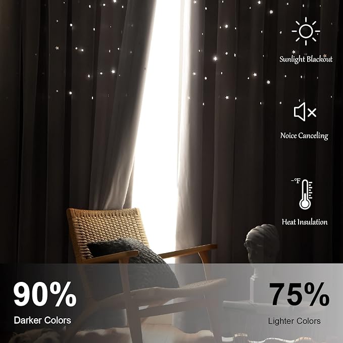 Star Blackout Curtains for Bedroom - Cream & Ivory, 96 Inches Long 2 Panel Set, 52 X 96 Inches