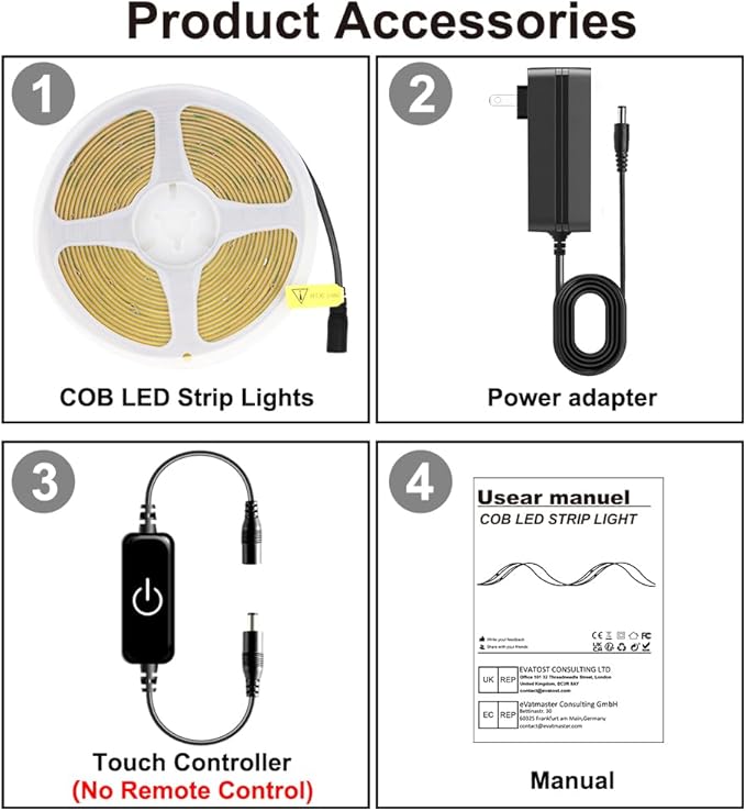COB LED Strip 5m,16.4ft LED Strip Lights,Touch Dimmable LED Strips,CRI90+,6000K Daylight White LED Tape Lights,1600LEDs,24V cob led,Indoor for Bedroom,Kitchen,TV,Mirror,Cabinet