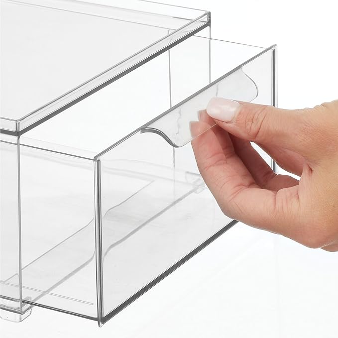mDesign Plastic Stackable Bathroom Storage Organizer Bin with Pull Out Drawer for Cabinet, Vanity, Shelf, Cupboard, Cabinet, or Closet Organization - Lumiere Collection - 8 Pack - (Clear, 8 x 12 x 4)