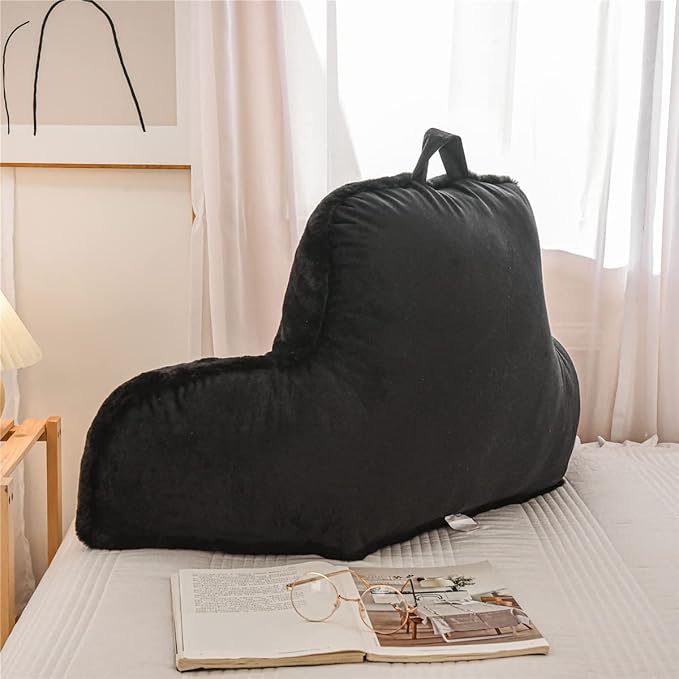 Holawakaka Reading Pillow for Sitting up in Bed Sofa Kids Teens, Backrest Pillow with Arms for Boys Girls Women Petites Pregnancy, Back Support Cushion for Couch Floor Nursery Playroom (Black)