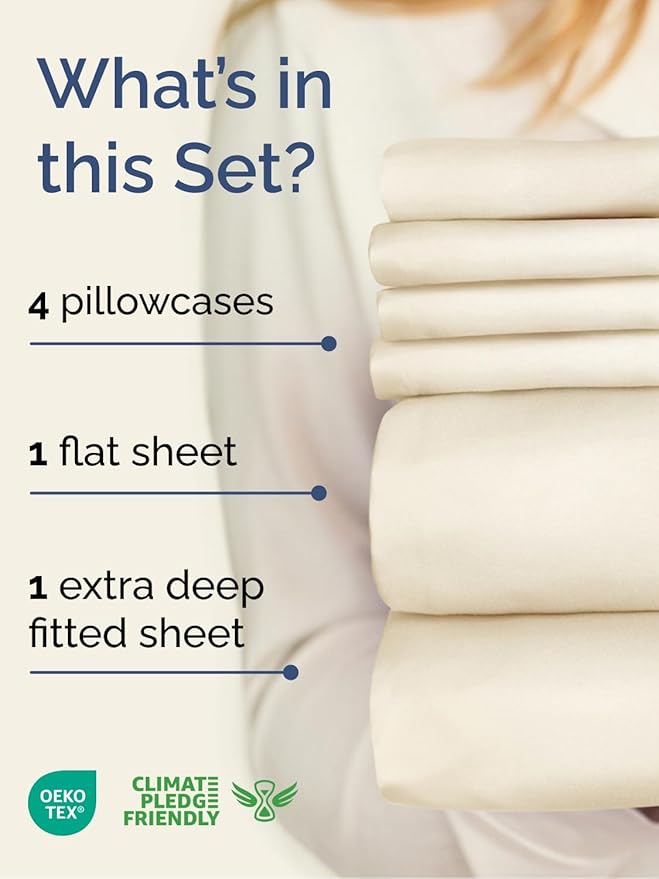 Extra Deep Full Sheet Set - 6 Piece Breathable & Cooling Sheets - Hotel Luxury Bed Sheets Set - Easy & Secure Fit - Soft, Wrinkle Free & Comfy Sheets Set - Off White Sheet Set with Extra Deep Pockets
