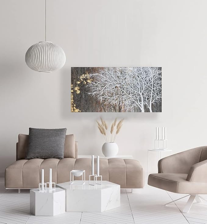 RICHSPACE ARTS Neutral Wall Art for Bedroom Landscape Tree Painting with Gold Foil Modern Rustic Wall Decor (20W*40L)