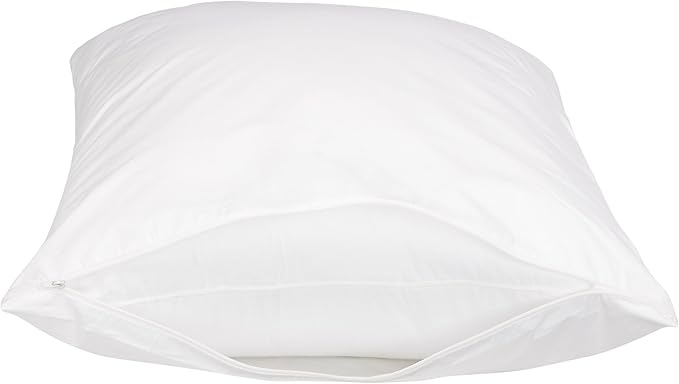 Amazon Basics Standard Pillowcase with Zipper, 100% Cotton Hypoallergenic, Pillow Protector, White (27 x 21 Inches), Pillows Not Included