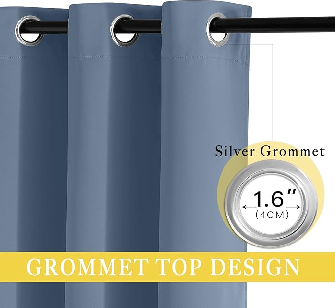 NICETOWN Stone Blue Blackout Sliding Door Curtains, Grommet Thermal Curtain Window Treatment Room Divider Drape Sound Reducing for Patio Door/Living Room, 1 Panel, W80 x L90