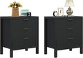 Fluted Nightstands Set of 2, Wooden Farmhouse Night Stands with 6 Drawer Bedside Table - Boho Tall End Table Accent Table for Bedroom, Living Room, （Black 2PCS）