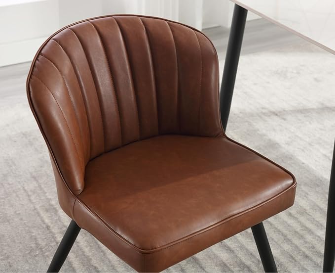 EALSON Modern Dining Chairs Set of 2 Leather Upholstered Accent Dining Room Chairs with Metal Legs Comfortable Armless Kitchen Chairs for Living Room/Dining Room, Brown