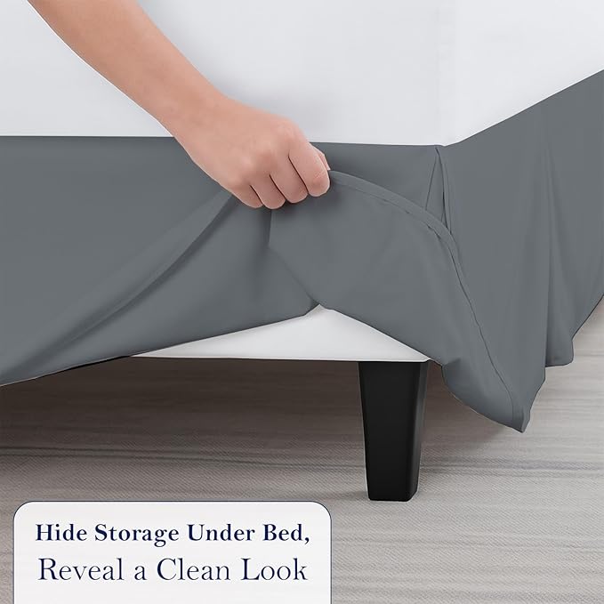Full Bed Skirt, Luxury 14 Inch Drop Dark Grey Pleated Bed Skirt, Double Brushed Microfiber, Box Pleat Design, Wrinkle & Fade Resistant, Easy Fit Tailored Bedskirt for Full Size Beds