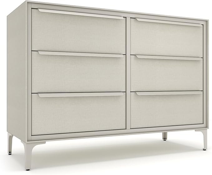 Naima Premium Fabric Dresser - Strong Metal Frame, 6 Spacious Sag-Proof Drawers with Sleek Metal Handles - Premium & Durable Storage Solution for Your Home (Beige)