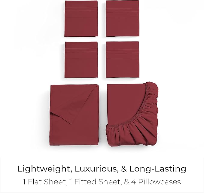 Mellanni Full Sheet Set - 6-Piece Iconic Collection Bedding, (Including 4 Pillowcases), 16-Inch Deep Pocket, Easy Care, Extra Soft, Cooling Sheets, Brushed Microfiber - Brick Red