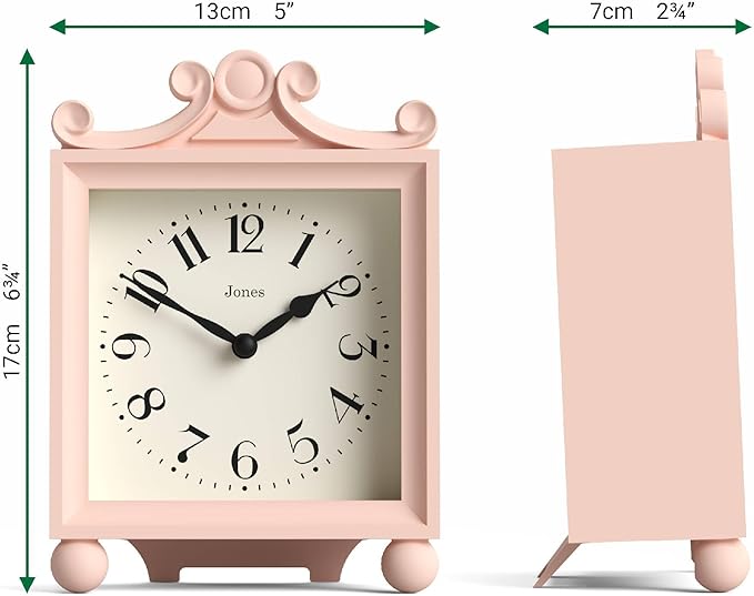 JONES CLOCKS® Parlour Mantel Clock | Classic Carriage Clock | Rose Pink | Elegant Square Decorative case, Perfect for Mantel, Shelf, Table or Bedside