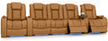 Seatcraft Diamante Zero-Gravity CoolZero Italian Leather Home Theater Seating, Power Headrest, Power Recline, Row of 5 Middle Sofa, Tan Oak